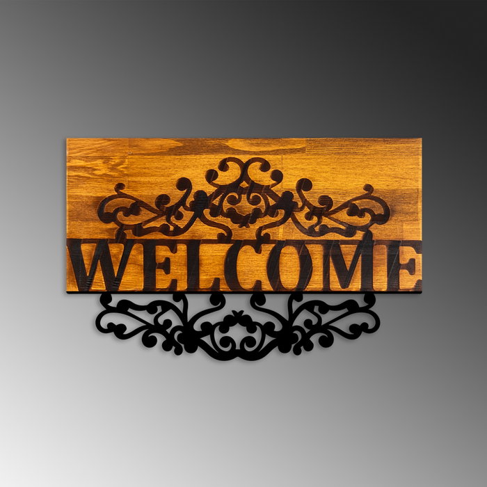 Wallity Welcome Escultura de pared de madera y metal en Nogal y Negro Wallity Welcome Escultura de pared de madera y metal en Nogal y Negro